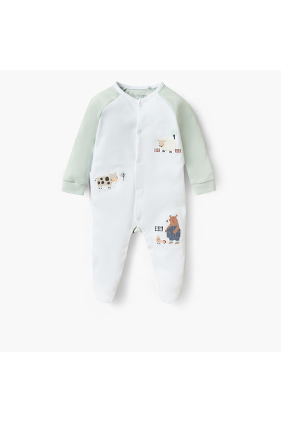 Juniors بدلة نوم مزينة بزخارف الفناء بأكمام طويلة وأزرار للإغلاق