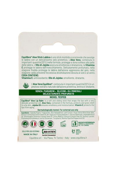 Equilibra Lip balm with Aloe vera, Protective, Soothing, 5.5 ml bottle, EQUILIBRA