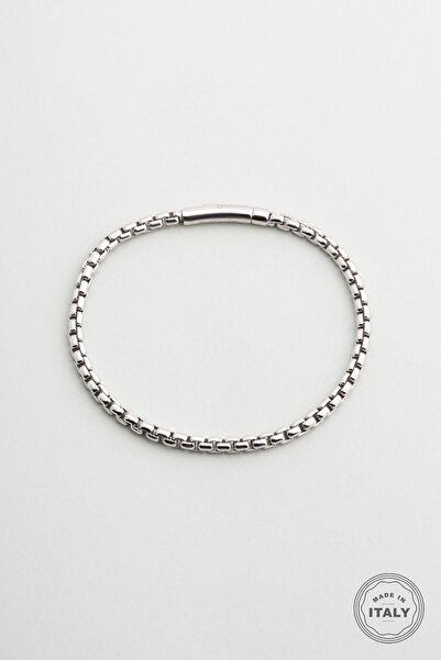 So CHIC... İtalyan Dante 18 Ayar Beyaz Altın Kaplama Gümüş Erkek Bileklik