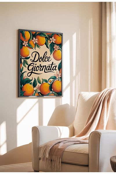 21mxm Imprimeu mediteranean, poster pe pânză cu fructe și flori, decor de perete fără ramă