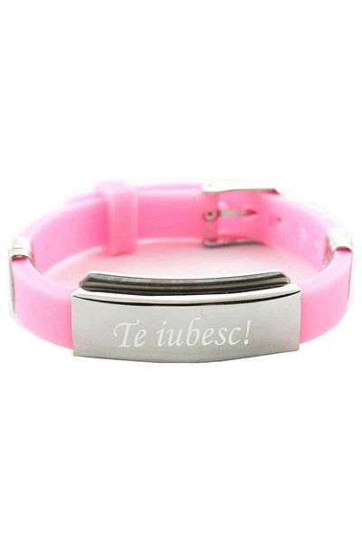 dalimag Adjustable Bracelet, 'Te iubesc!', Silicone, Light Pink, 22 cm, Dalimag