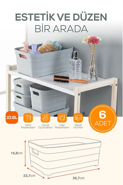 Vienev Кутия за съхранение с 6 части, 10,8 литра, антрацит