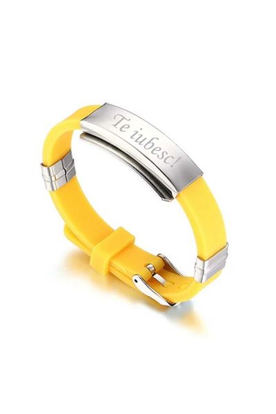 dalimag Brățară reglabilă, „Te iubesc!”, Închidere cu curea, Silicon, Galben, 22 cm