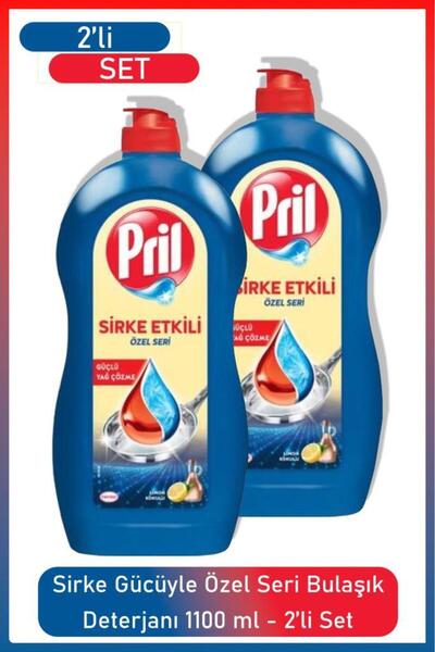Pril Sirke Gücüyle 1100 ml Bulaşık Deterjanı 2’li Özel Seri Parlak ve Hijyenik Sonuç
