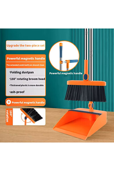 OEM Cleaning set with broom and dustpan with comb, orange