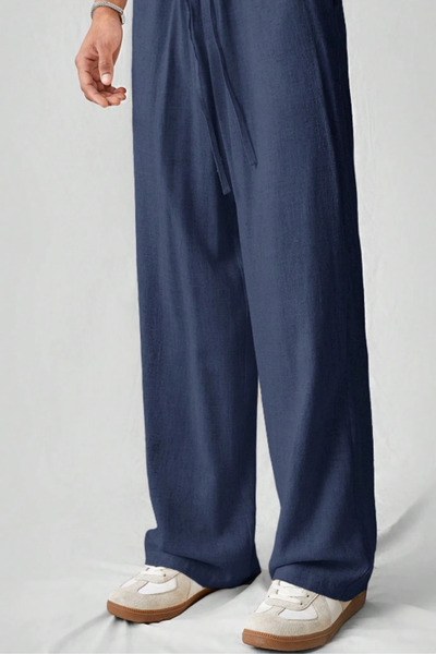 Tarz Cool Light and Comfortable Muslin Baggy Men's Trousers - Navy Blue