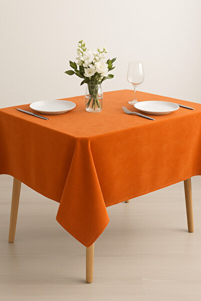 Royalty Velvet Textured Orange Table Cover