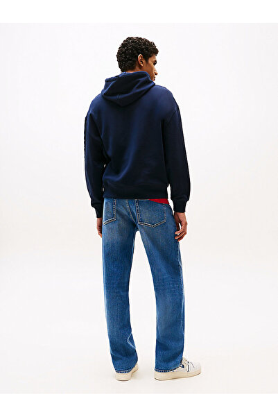Tommy Hilfiger Erkek Cropped Fit Kapüşonlu Kol Baskılı Sweatshirt - Lacivert