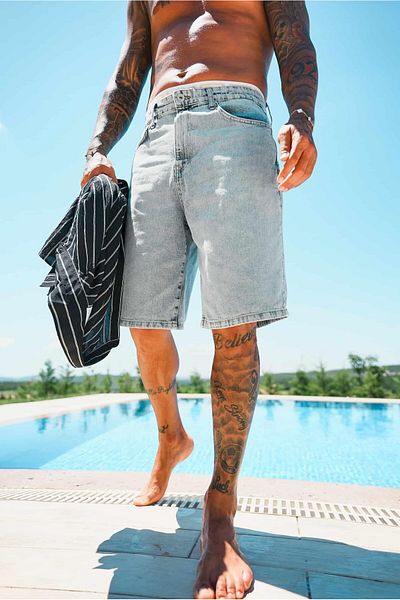 ablukaonline Ανδρικό Super Baggy Fit Bermuda Jean Shorts γαλάζιο