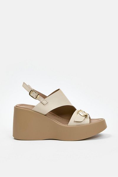 NILUFARR Marli Beige Genuine Leather Heeled Women's Sandals