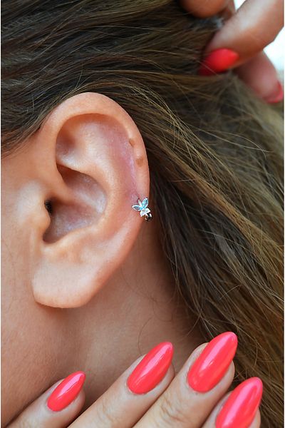 Sacce Scarves&Accessories Turquoise Stone Butterfly Tragus Piercing – 5 mm Ring, Silver Color