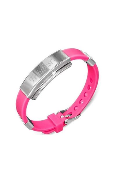 dalimag Adjustable Bracelet 'Te iubesc!', Pink Silicone, 22 cm