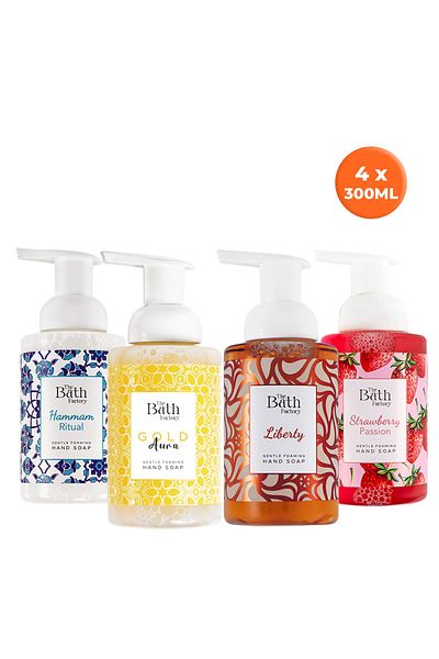 THE BATH FACTORY Foam Soap Set of 4 (Liberty+Hamam+Gold Aura+Strawberry)