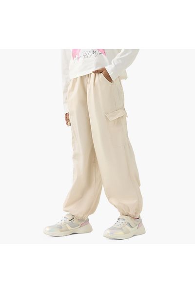 Juniors Solid Cargo Joggers with Cord Lock