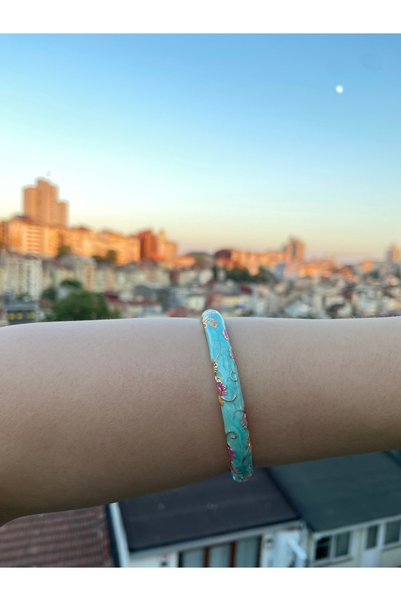 Anetta Jewelry Mavi renk işlemeli kadın çelik paslanmaz kelepçe bileklik