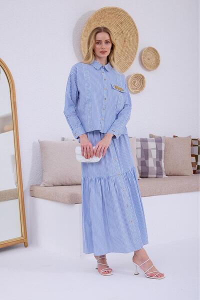 Moodbasic Gold Aksesuarlı Etekli Takım - Mavi