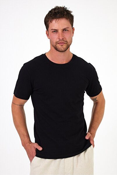 Soho Mood Ανδρικό μπλουζάκι με λαιμόκοψη 100% βαμβακερό πακέτο 3 βασικών μπλουζών (3 μαύρα)