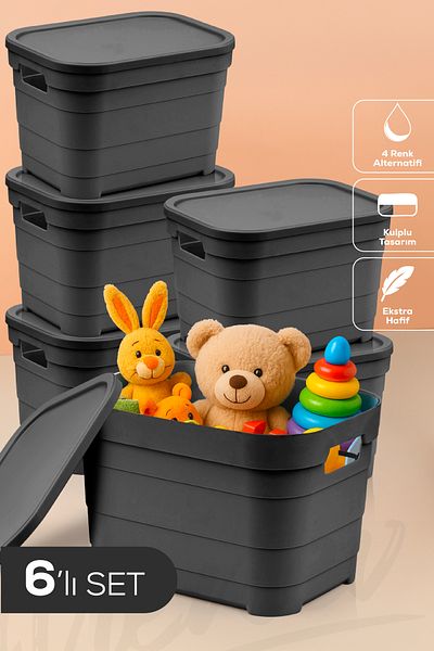 Vienev Кутия за съхранение от 6 части, 5 литра, с капак, антрацит