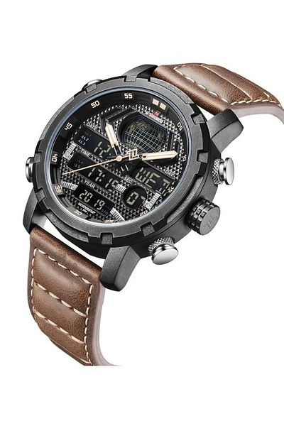 Naviforce Men's Analog-Digital Sports Watch – Chronograph, Waterproof, Leather Strap, Quartz Movement