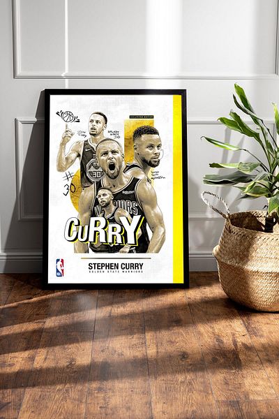 Saturn Stephen Curry Framed Painting - Basketball Nba Poster Painting
