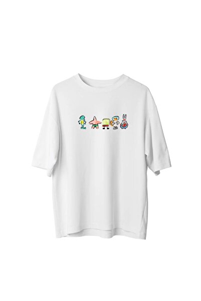 BETİLİNA تي شيرت أبيض كبير الحجم مطبوع من عائلة بوبى