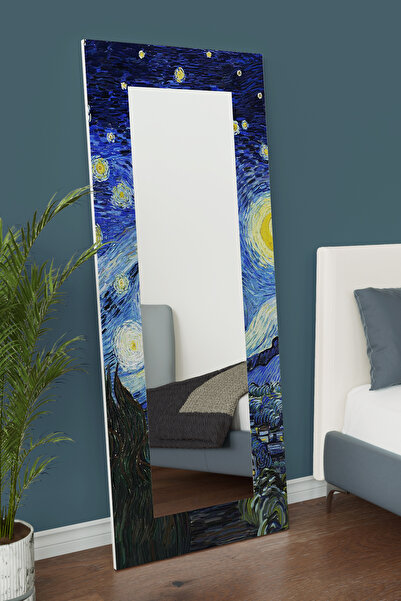 hediye kapında Van Gogh Yıldızlı Gece Dekoratif Baskılı Boy Aynası 150 x 60
