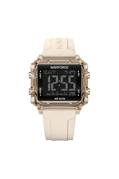 Naviforce Elegant Transparent Digital Sports Watch for Women with Gold Accents and Silicone Strap