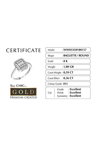 So CHIC... Beyaz Altın Sertifikalı Premium Created Taşlı Baget Yüzük