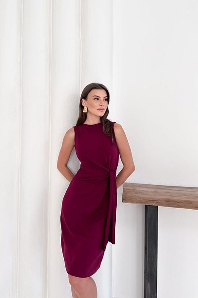 moda poni Burgundy Modal Fabric Side Tie Short Dress
