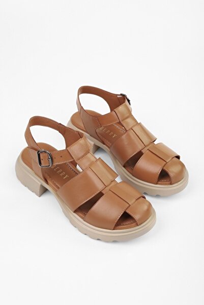 Shoeberry Women's Sandy Tan Genuine Leather Sandals