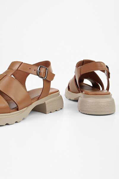 Shoeberry Women's Sandy Tan Genuine Leather Sandals