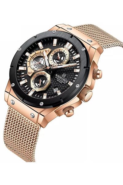 Naviforce Men's Luxury Chronograph Watch – 45mm Dial, Stainless Steel Mesh Strap, Water Resistant