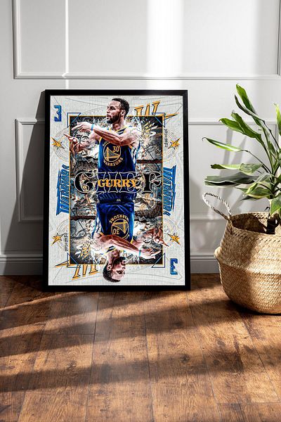 Saturn Stephen Curry Framed Painting - Basketball Nba Poster Painting