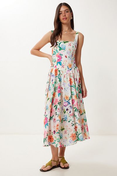 Lovelyİstanbul Rochie Midi de in de vara cu modele florale