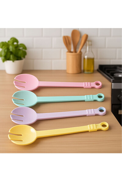 SİHİRLİ AYAKLAR Pastel Colored Pink Salad Scoop Spoon Set - 2-Piece Salad Serving Set Mixing Spoon 30 cm