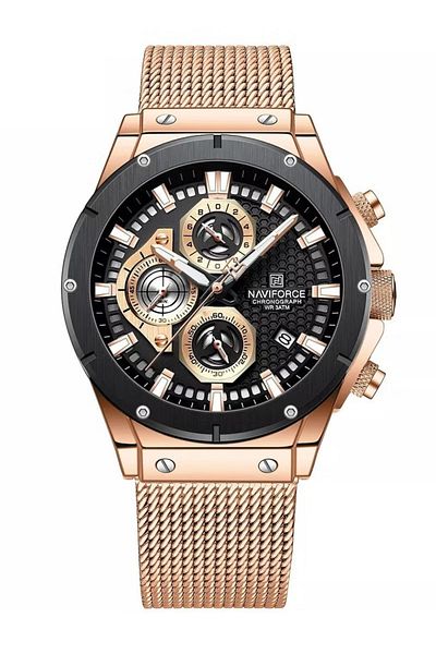 Naviforce Men's Luxury Chronograph Watch – 45mm Dial, Stainless Steel Mesh Strap, Water Resistant