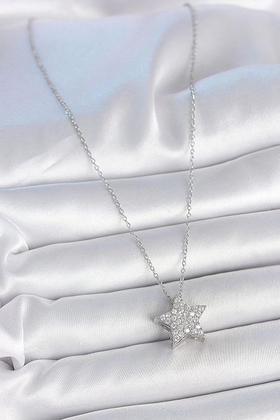 NETWORK ART Bfs 316L Steel Silver Color Chain Zircon Stone Star Model Women's Necklace