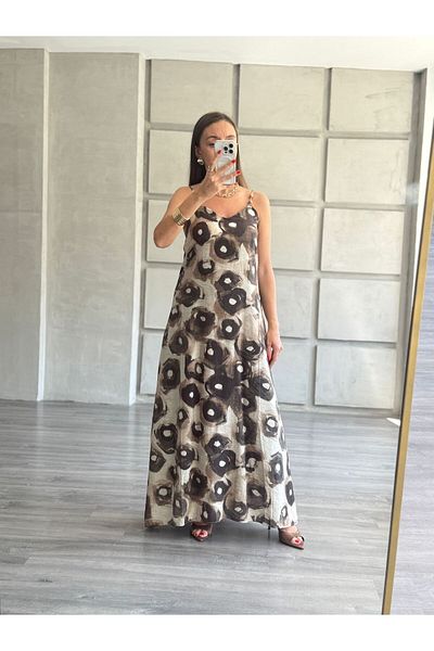 BETULAKSUBUTİK Patterned Dress with Wooden Bead Accessories