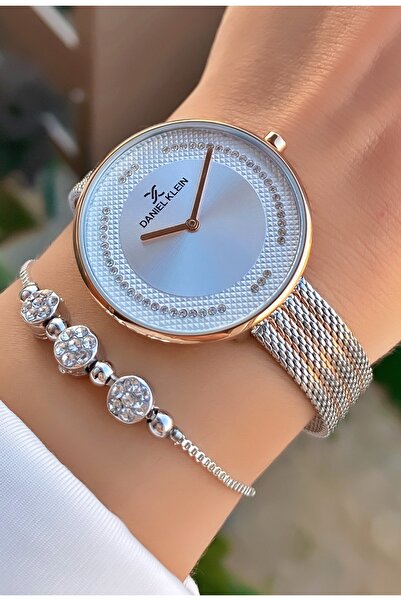 Daniel Klein Marka - Zarif Orijinal Rose Gümüş Renk Hasır Kordon Kadın Kol Sa...