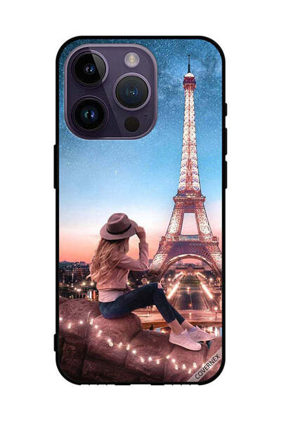 Covernex غطاء حماية لهاتف Apple iPhone 14 Pro بتصميم فتاة القبعة وبرج إيفيل
