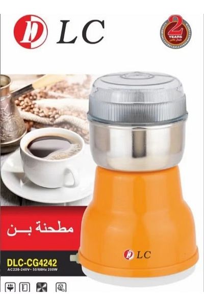 DLC Coffee Grinder – 200 W Compact Electric Mill with Stainless-Steel Blades (Orange/White)