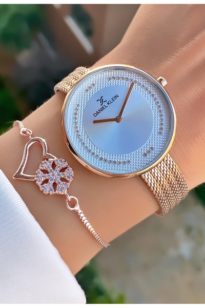 Daniel Klein Marka - Zarif Orijinal Rose Gold Kadın Kol Saati - Kalpli Bilekl...