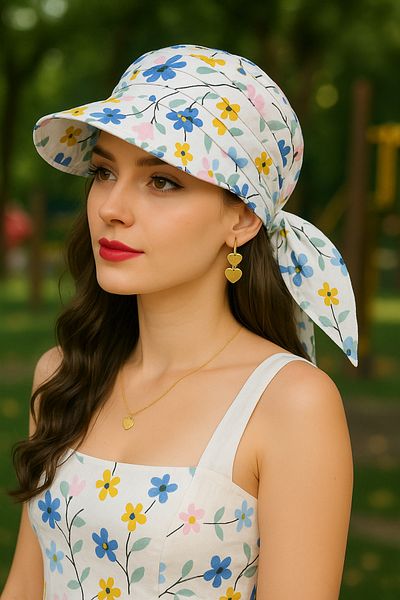MYZİ STORE Bandană de vară pentru femei, 100% bumbac, cu model Safari, cu șireturi, vizor, protecție solară și design elegant