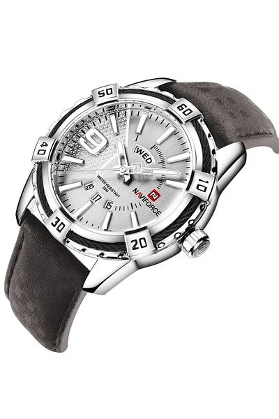 Naviforce Classic Analog Wrist Watch for Men with Leather Strap Water Resistant Elegant Timepiece with Day