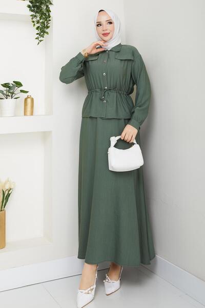 bm bessomoda fashion boutique Γυναικείο Σετ Πουκάμισο με Τούνελ Μέσης και Φούστα