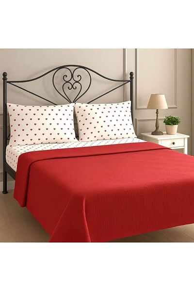 MamCrazy Amour Red Heart Cotton Double Sheet Set + 2 Cases – Double Pique Gift