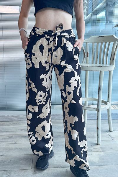 DPARİS Patterned Elastic Waist Comfortable Fit Wide Leg Trousers