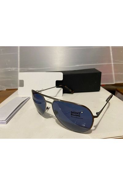 Mont Blanc - MB546S 14V Sunglasses Shiny Ruthenium & Havana / Grey Blue Lens