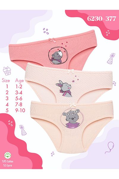 Cicito Girl's Cotton Lycra Colorful Bikini Panties 3 Pack 6230