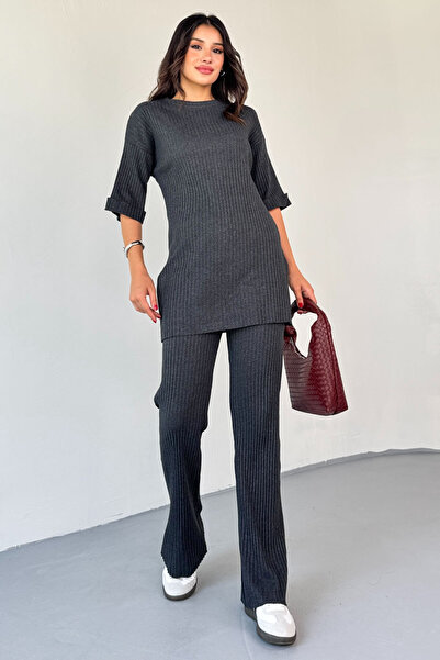 Cappmoda Tkm-03451 Smoked Camisole Fabric Slit Suit